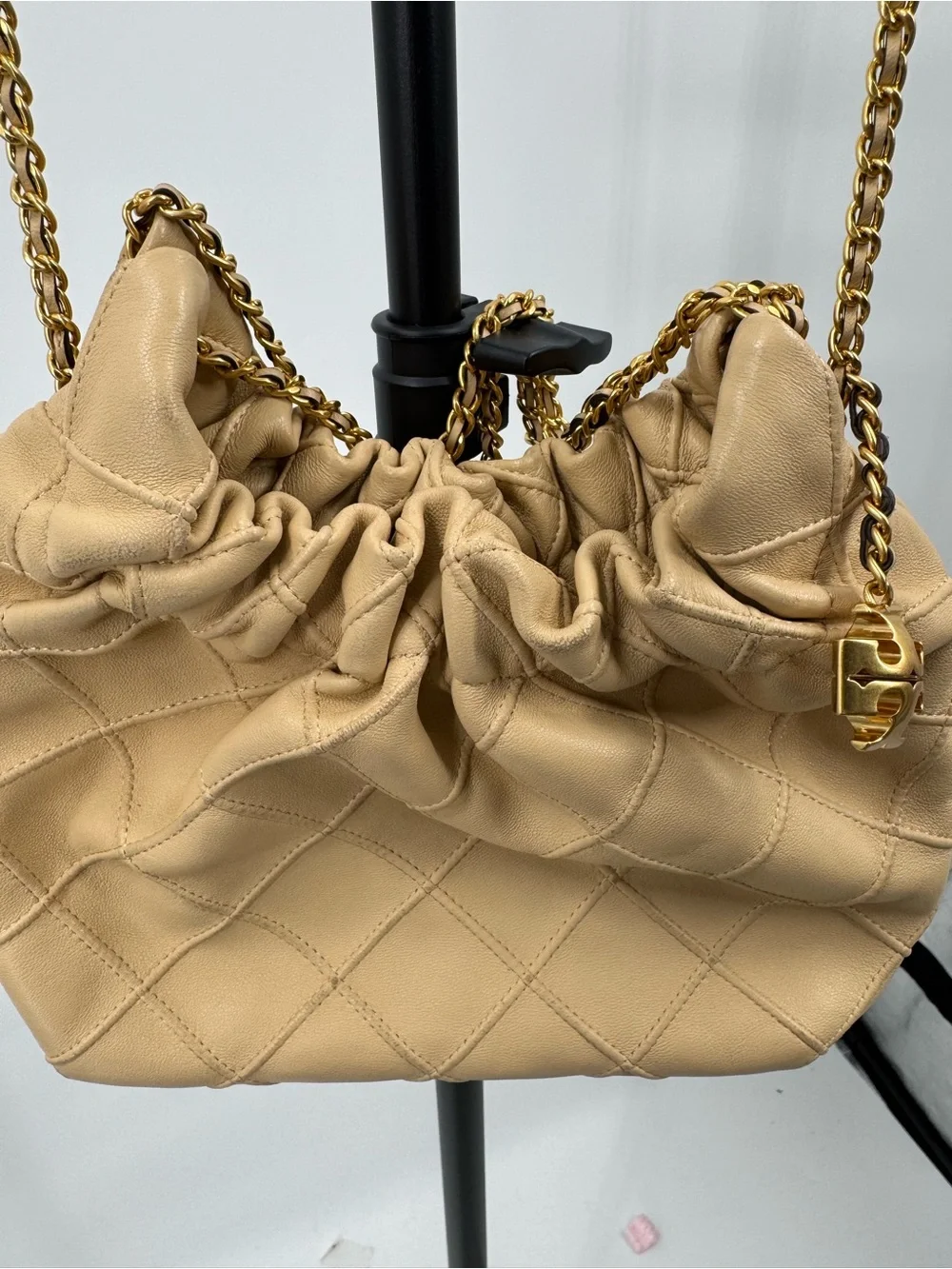 Designer-Inspired Cream Quilted Shoulder Bag with Chain Strap